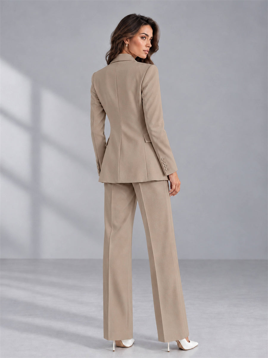 Taupe 2 Pieces Tailored Fit Double Breasted Women's Suits