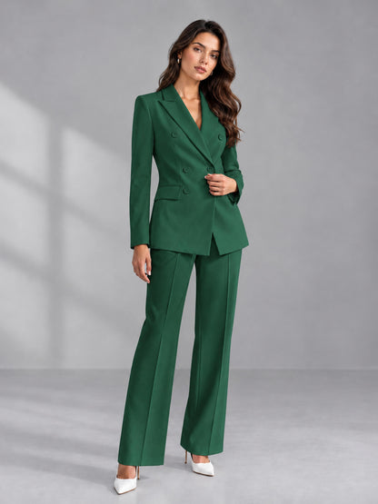 Teal 2 Pieces Tailored Fit Double Breasted Women's Suits