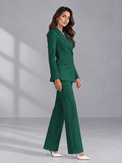 Teal 2 Pieces Tailored Fit Double Breasted Women's Suits