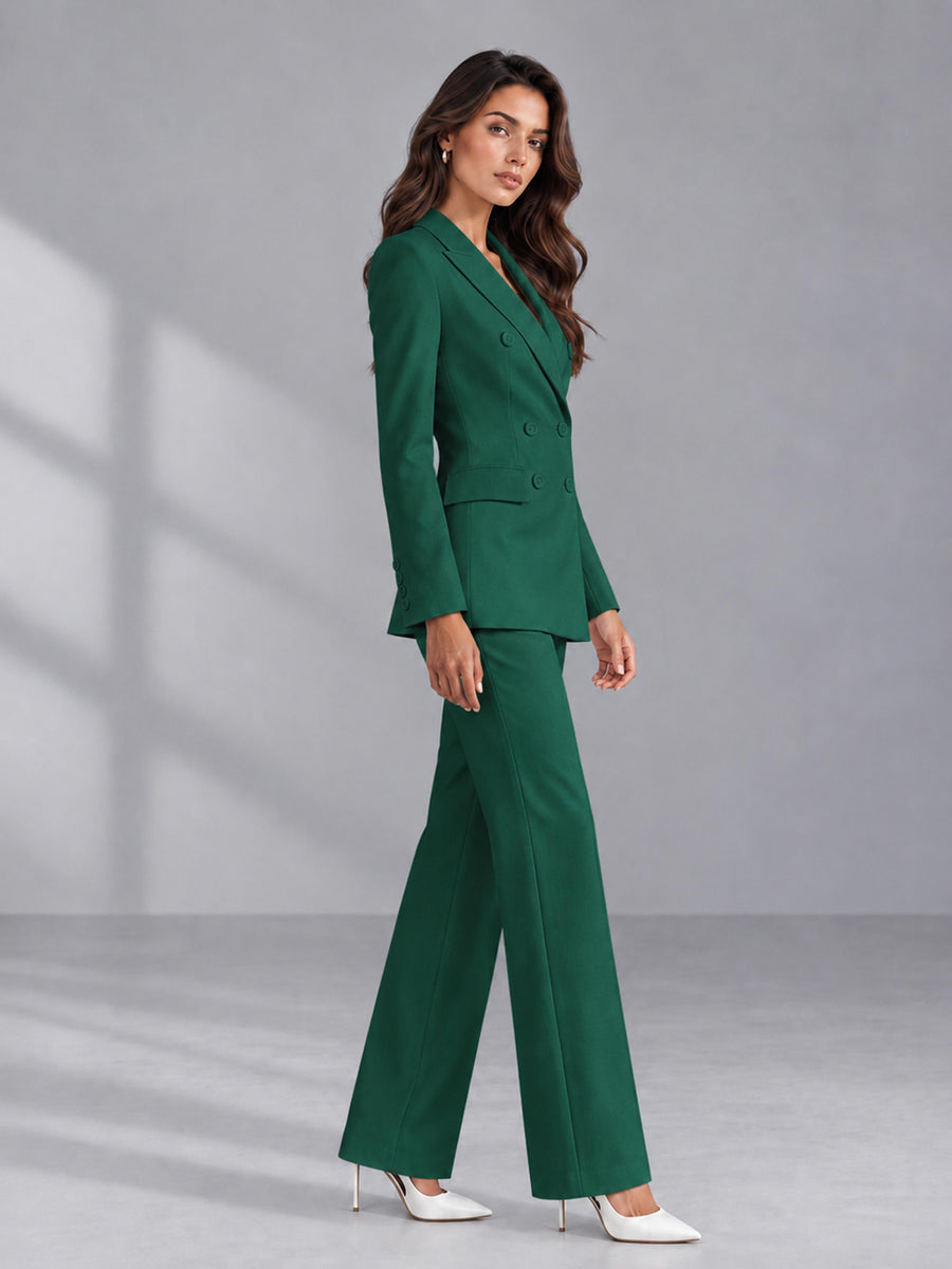 Teal 2 Pieces Tailored Fit Double Breasted Women's Suits