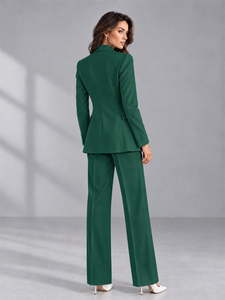 Teal 2 Pieces Tailored Fit Double Breasted Women's Suits