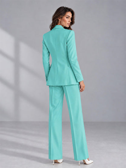 Turquoise 2 Pieces Tailored Fit Double Breasted Women's Suits