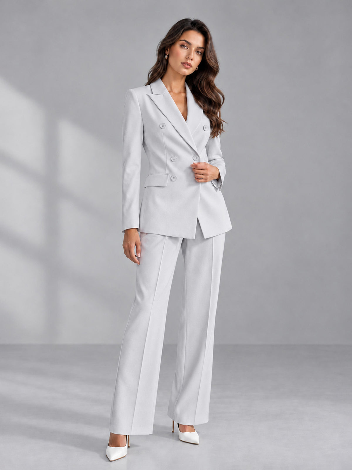 White 2 Pieces Tailored Fit Double Breasted Women's Suits