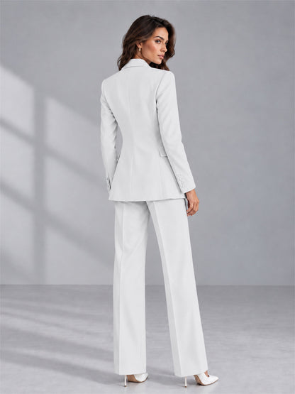White 2 Pieces Tailored Fit Double Breasted Women's Suits