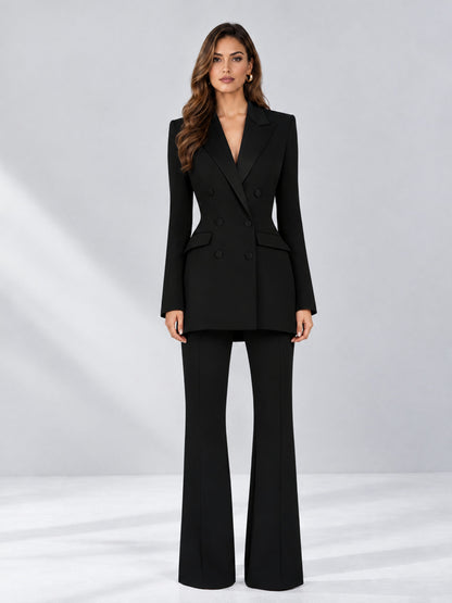 Black 2 Pieces Tailored Fit Notch Lapel Double Breasted Women's Suits