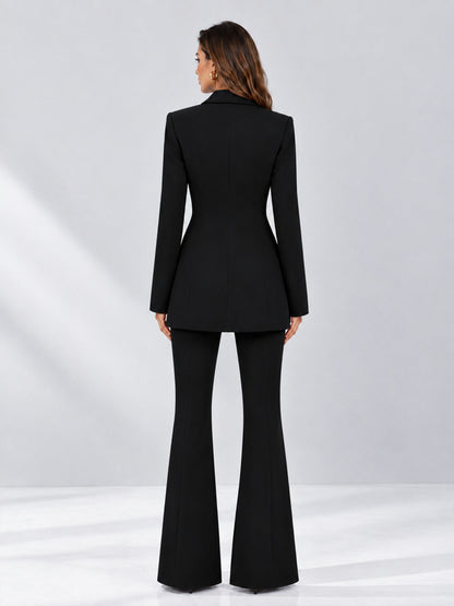 Black 2 Pieces Tailored Fit Notch Lapel Double Breasted Women's Suits