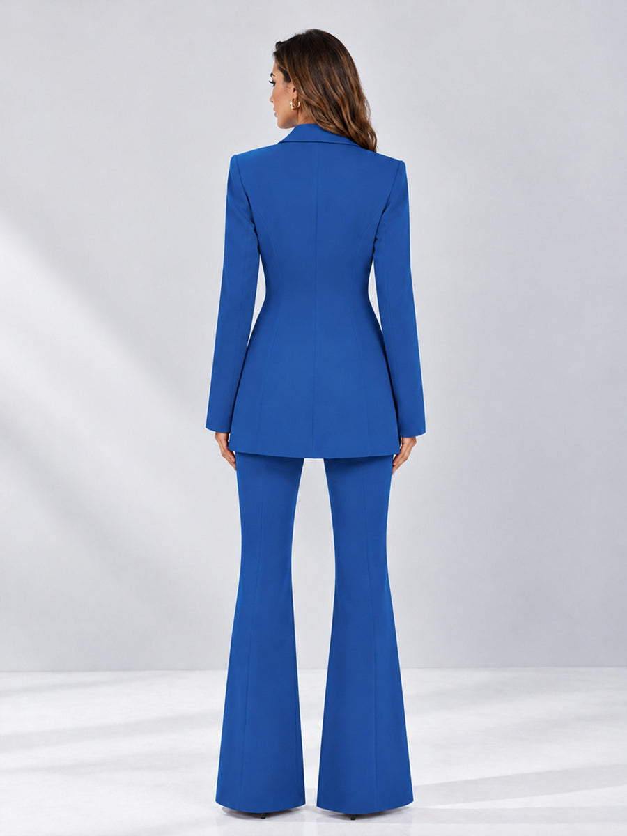Blue 2 Pieces Tailored Fit Notch Lapel Double Breasted Women's Suits