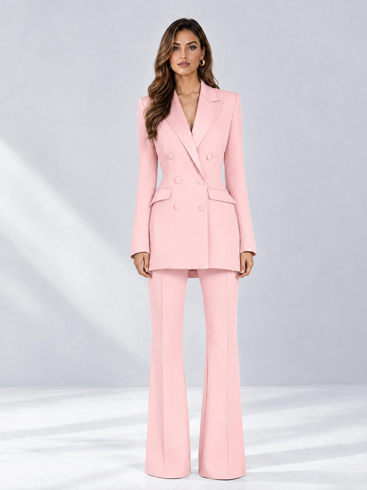 Blush Pink 2 Pieces Tailored Fit Notch Lapel Double Breasted Women's Suits