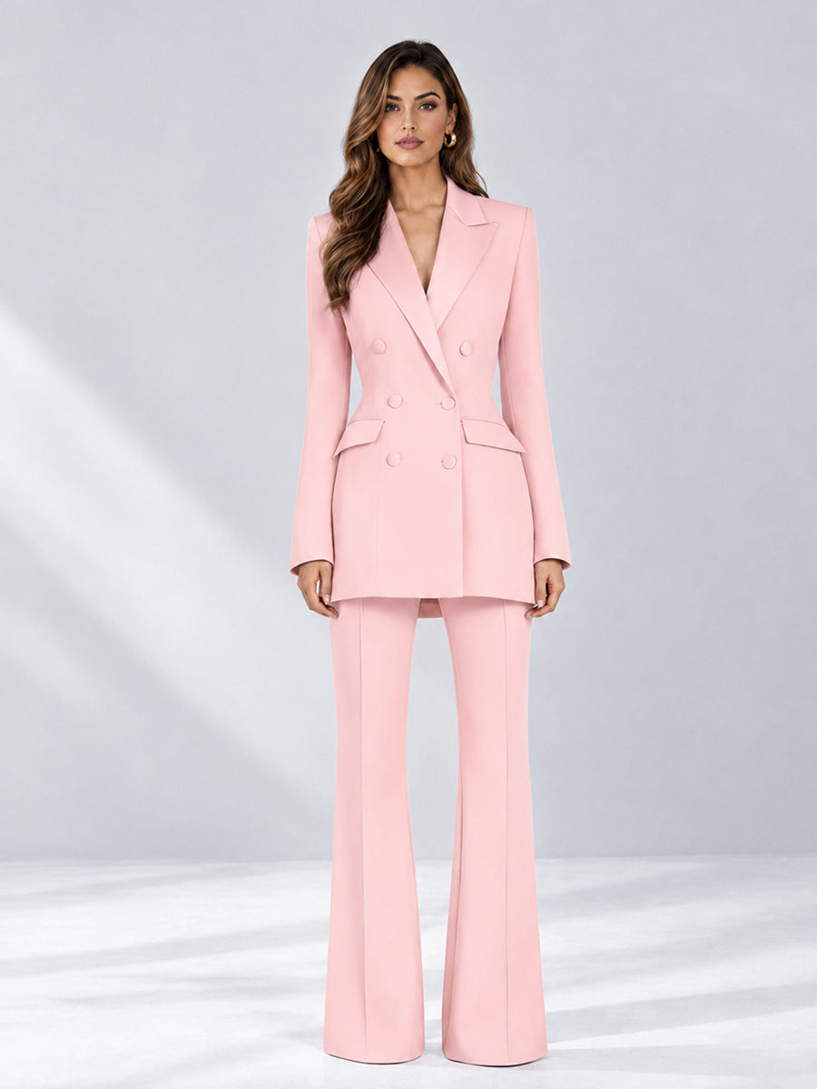 Blush Pink 2 Pieces Tailored Fit Notch Lapel Double Breasted Women's Suits