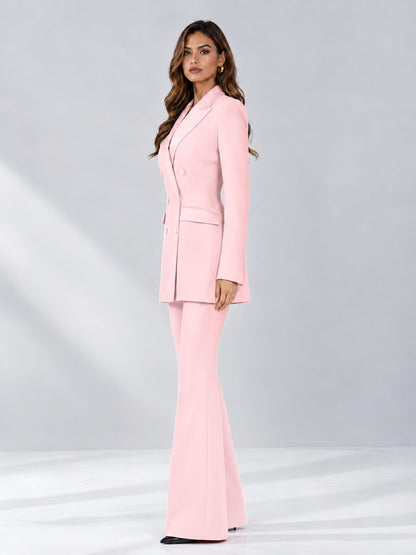 Blush Pink 2 Pieces Tailored Fit Notch Lapel Double Breasted Women's Suits