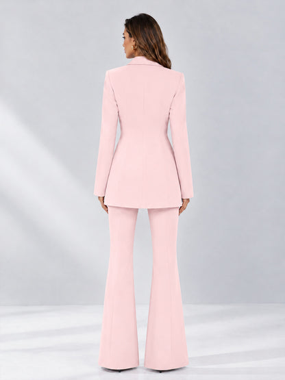 Blush Pink 2 Pieces Tailored Fit Notch Lapel Double Breasted Women's Suits