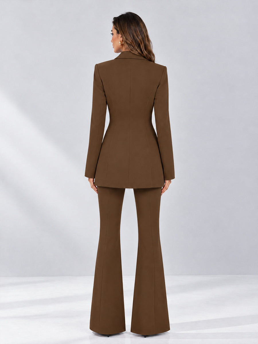 Brown 2 Pieces Tailored Fit Notch Lapel Double Breasted Women's Suits