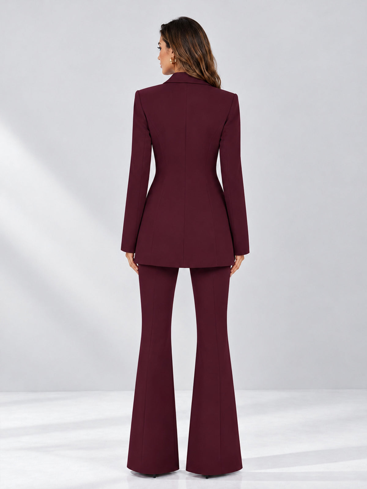 Burgundy 2 Pieces Tailored Fit Notch Lapel Double Breasted Women's Suits
