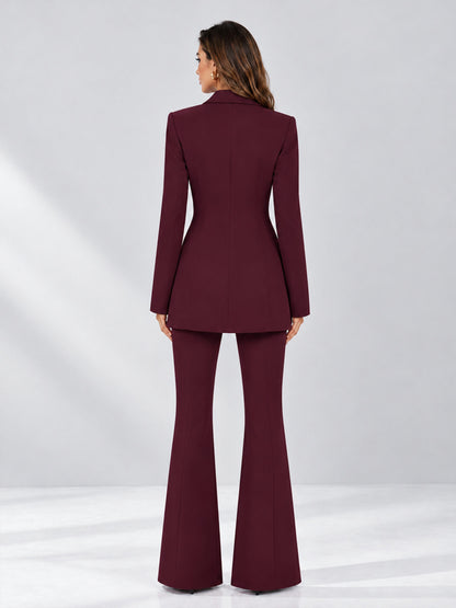 Burgundy 2 Pieces Tailored Fit Notch Lapel Double Breasted Women's Suits