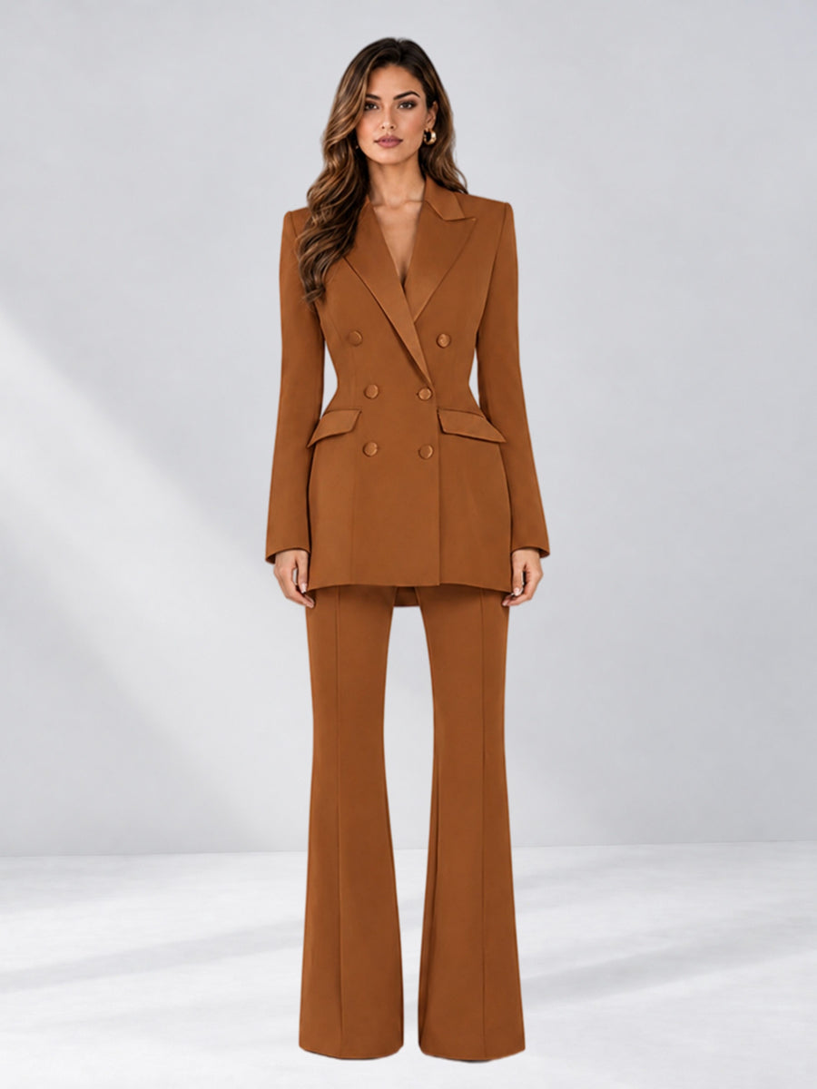 Burnt Orange 2 Pieces Tailored Fit Notch Lapel Double Breasted Women's Suits