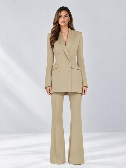 Champagne 2 Pieces Tailored Fit Notch Lapel Double Breasted Women's Suits