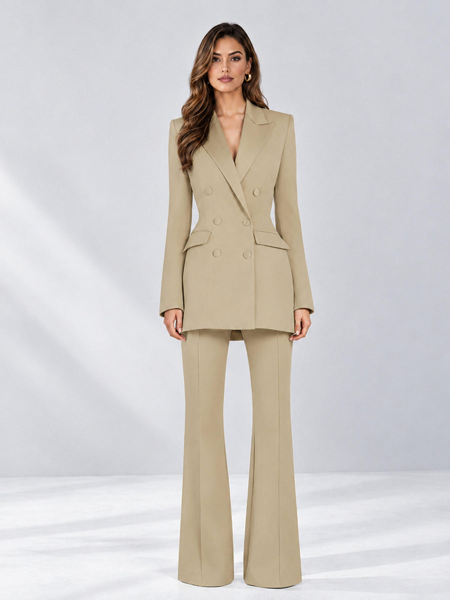 Champagne 2 Pieces Tailored Fit Notch Lapel Double Breasted Women's Suits