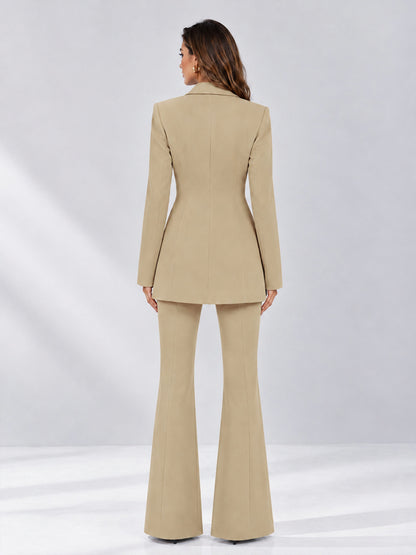 Champagne 2 Pieces Tailored Fit Notch Lapel Double Breasted Women's Suits
