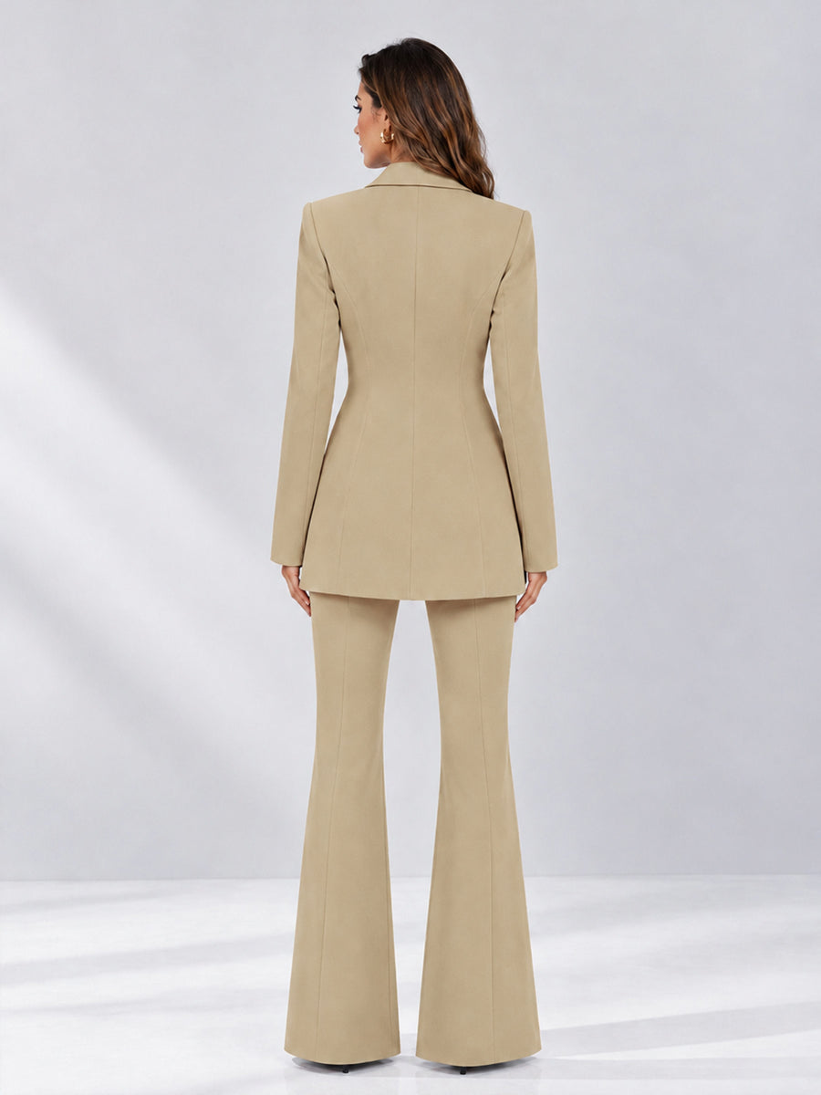 Champagne 2 Pieces Tailored Fit Notch Lapel Double Breasted Women's Suits