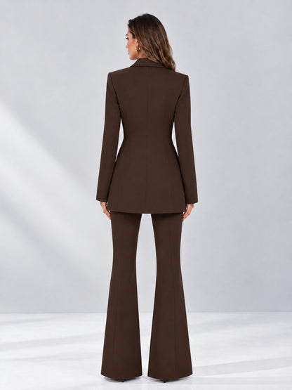 Chocolate 2 Pieces Tailored Fit Notch Lapel Double Breasted Women's Suits