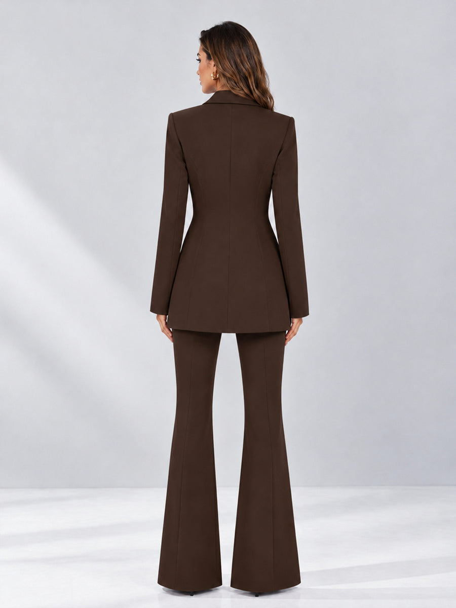 Chocolate 2 Pieces Tailored Fit Notch Lapel Double Breasted Women's Suits