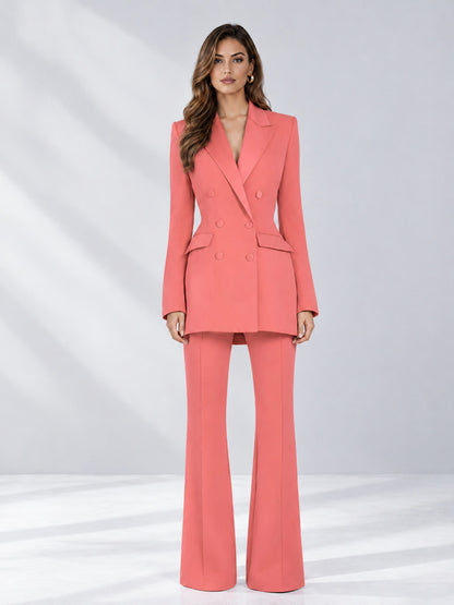 Coral 2 Pieces Tailored Fit Notch Lapel Double Breasted Women's Suits