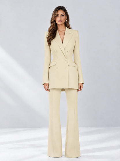 Cream 2 Pieces Tailored Fit Notch Lapel Double Breasted Women's Suits