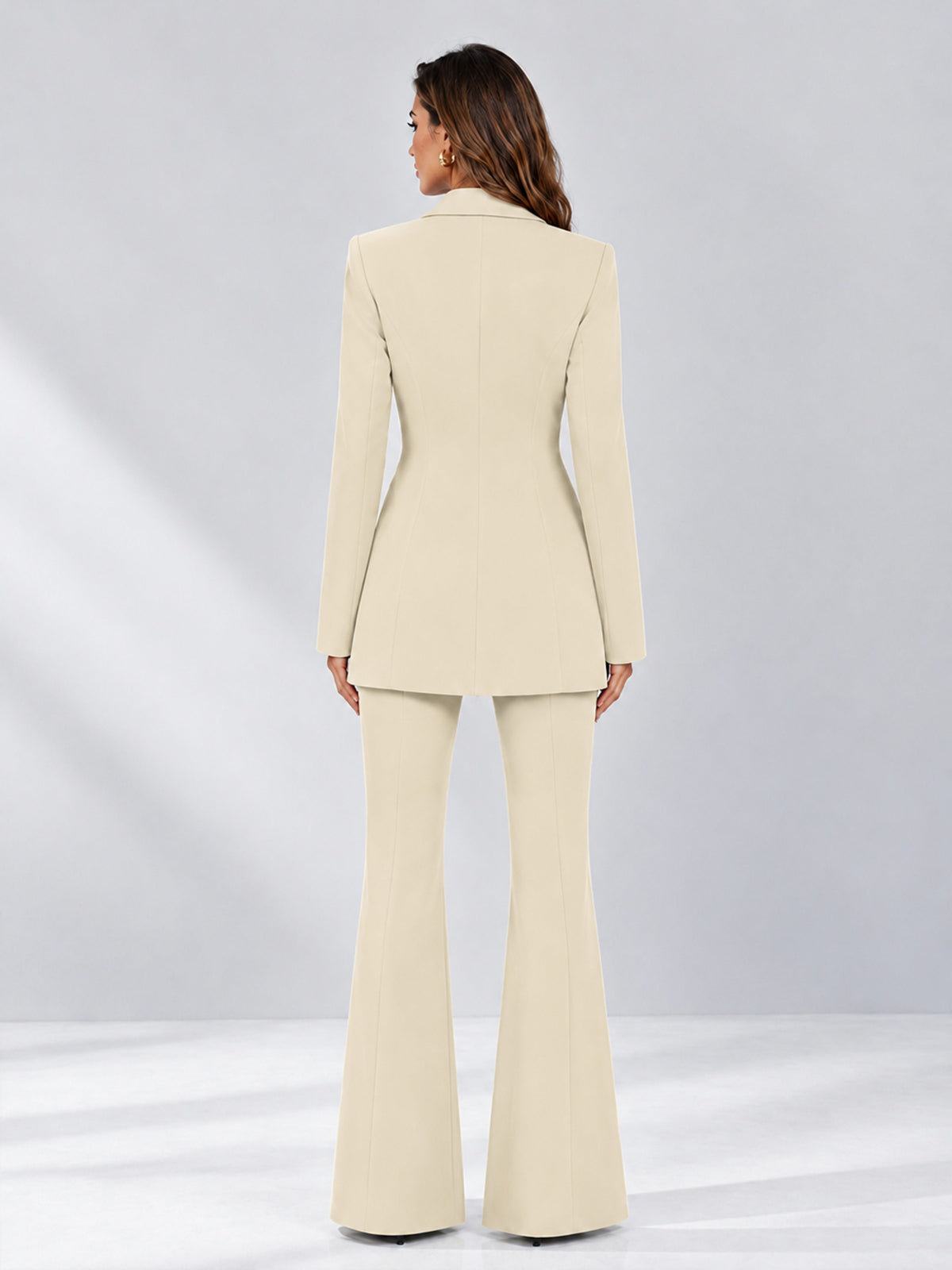 Cream 2 Pieces Tailored Fit Notch Lapel Double Breasted Women's Suits