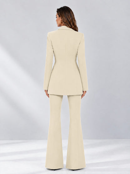 Cream 2 Pieces Tailored Fit Notch Lapel Double Breasted Women's Suits
