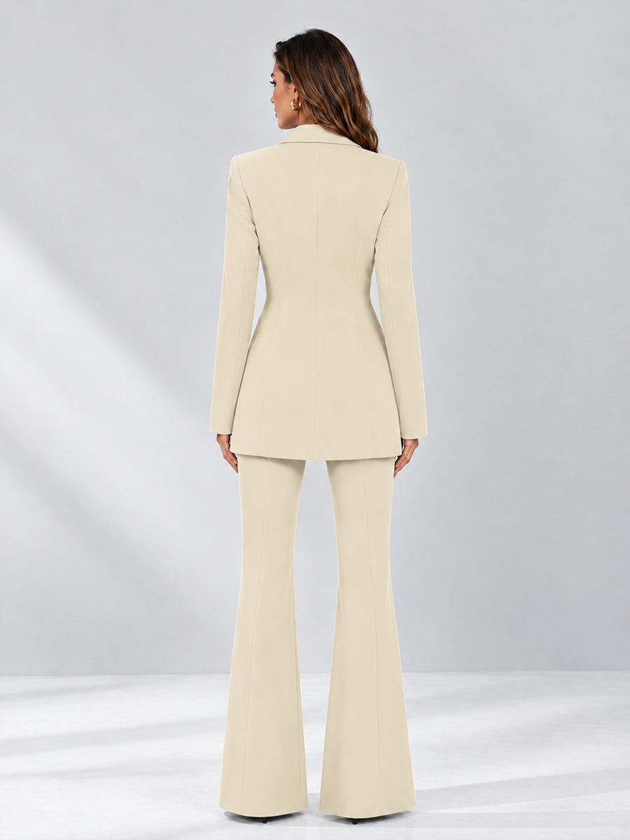 Cream 2 Pieces Tailored Fit Notch Lapel Double Breasted Women's Suits