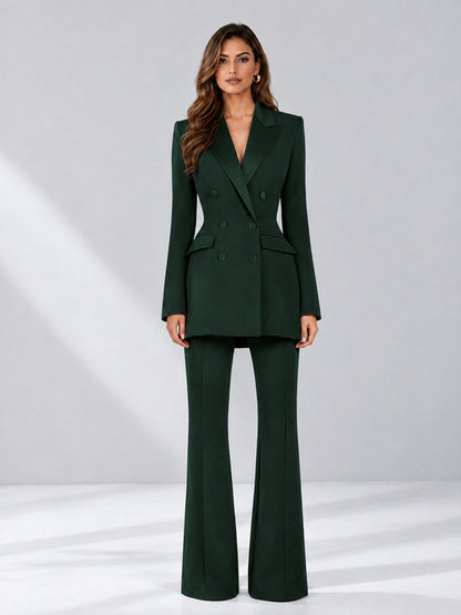 Dark Green 2 Pieces Tailored Fit Notch Lapel Double Breasted Women's Suits