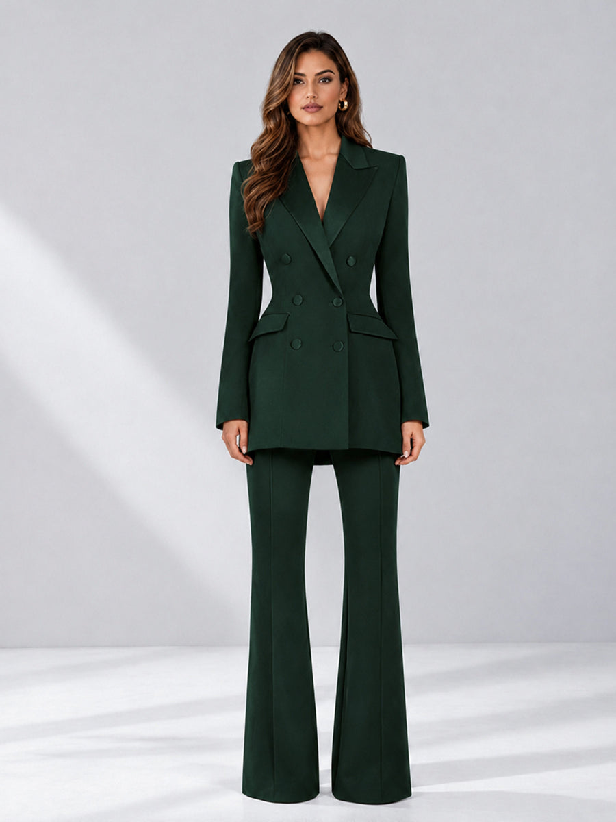Dark Green 2 Pieces Tailored Fit Notch Lapel Double Breasted Women's Suits