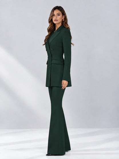 Dark Green 2 Pieces Tailored Fit Notch Lapel Double Breasted Women's Suits