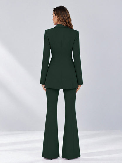 Dark Green 2 Pieces Tailored Fit Notch Lapel Double Breasted Women's Suits