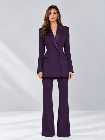 Dark Purple 2 Pieces Tailored Fit Notch Lapel Double Breasted Women's Suits
