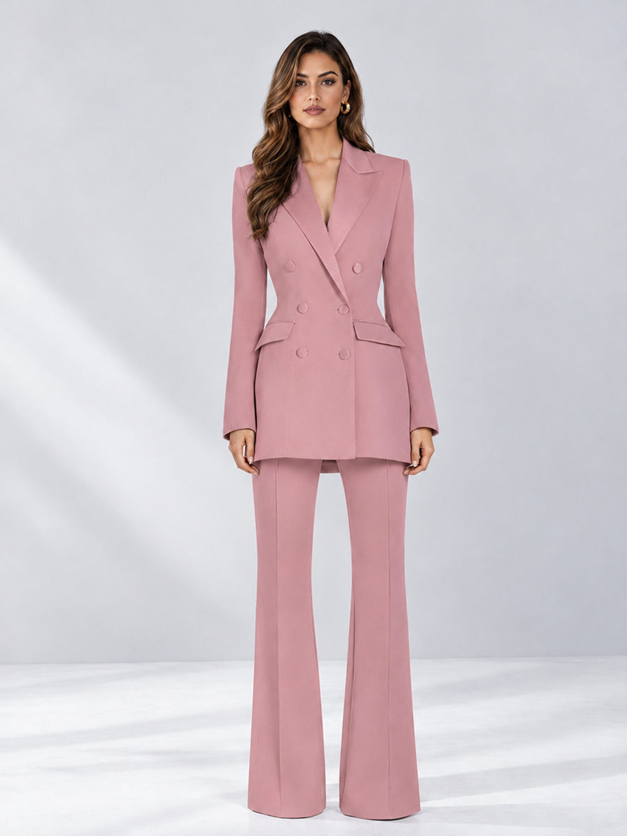 Dusty Rose 2 Pieces Tailored Fit Notch Lapel Double Breasted Women's Suits
