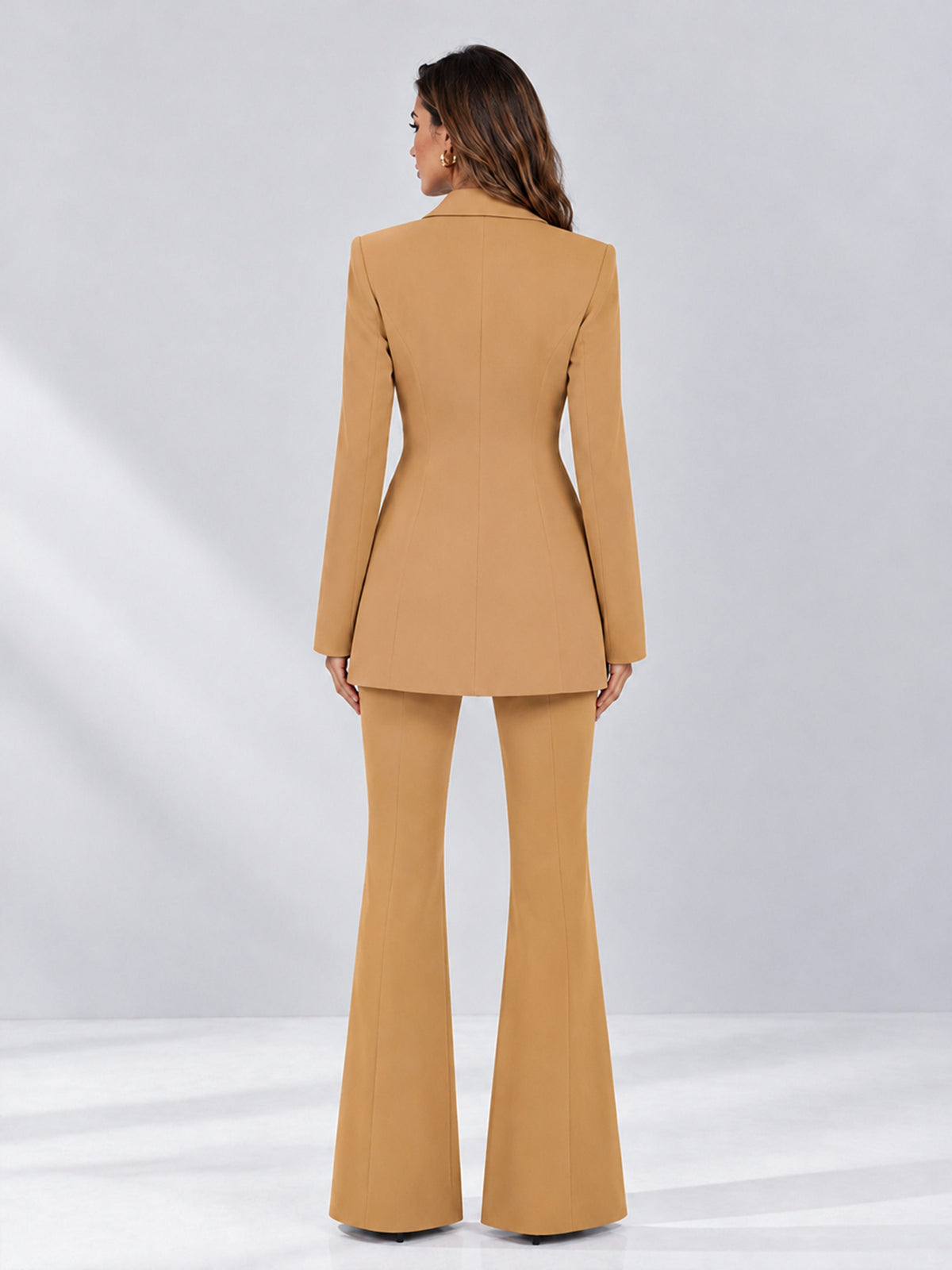 Gold 2 Pieces Tailored Fit Notch Lapel Double Breasted Women's Suits