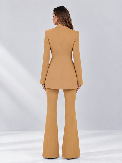 Gold 2 Pieces Tailored Fit Notch Lapel Double Breasted Women's Suits
