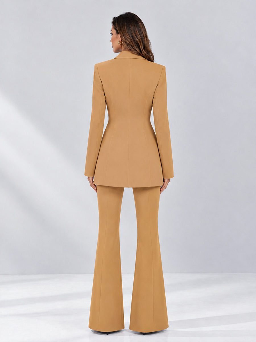Gold 2 Pieces Tailored Fit Notch Lapel Double Breasted Women's Suits