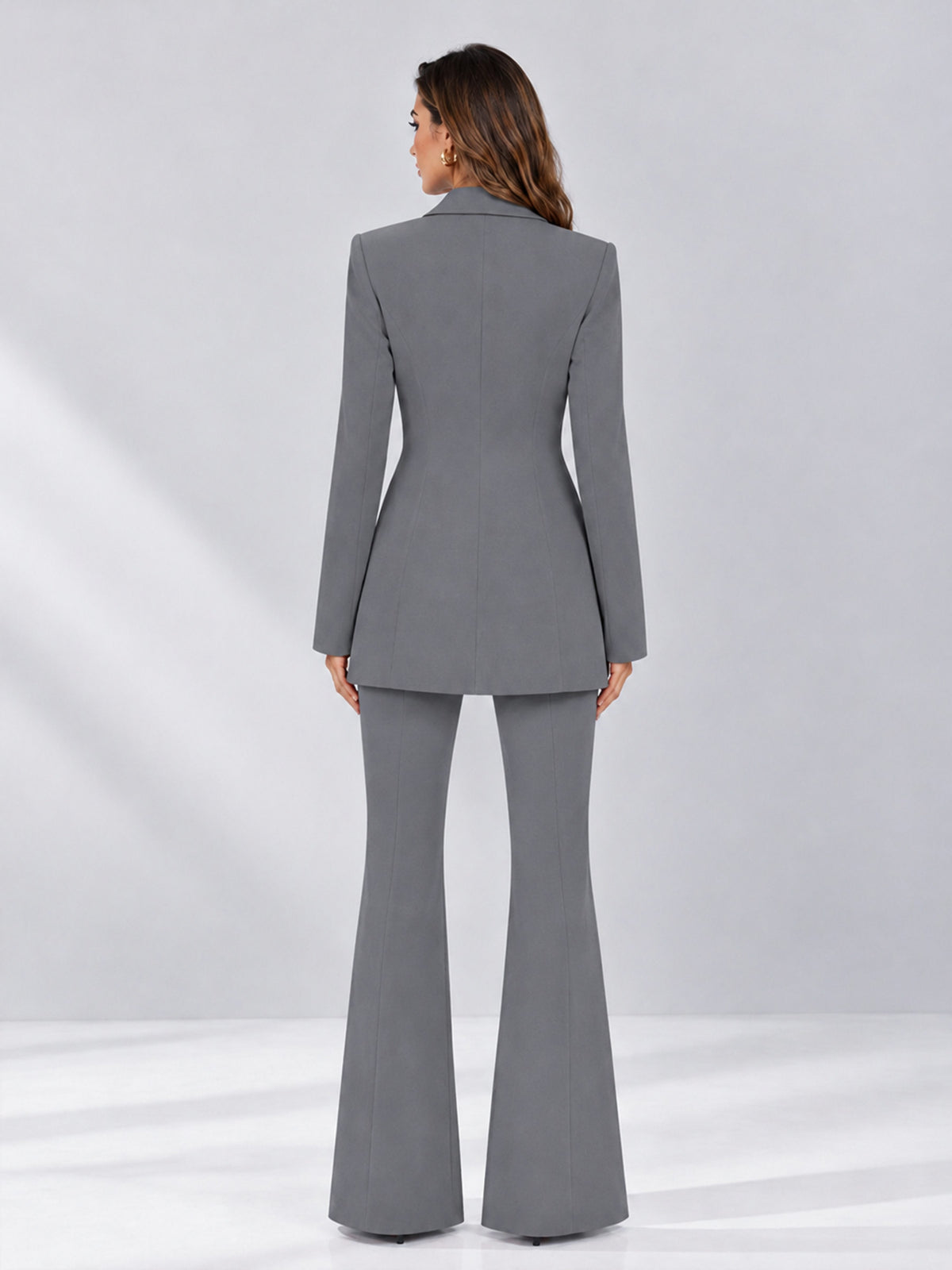 Gray 2 Pieces Tailored Fit Notch Lapel Double Breasted Women's Suits