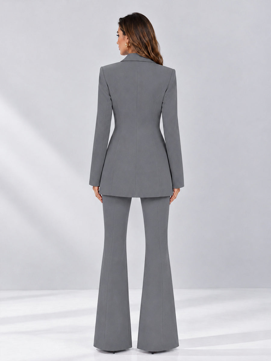 Gray 2 Pieces Tailored Fit Notch Lapel Double Breasted Women's Suits