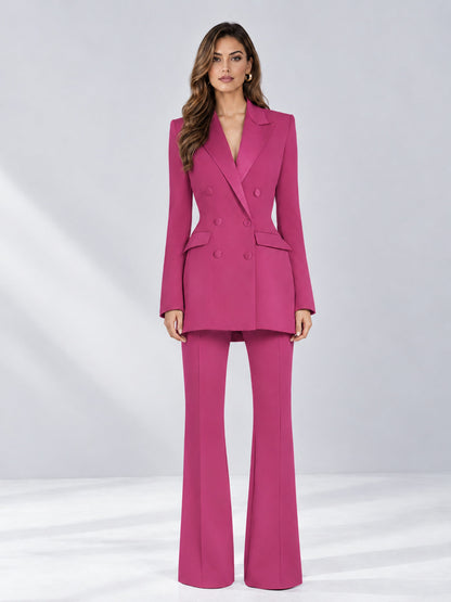 Hot Pink 2 Pieces Tailored Fit Notch Lapel Double Breasted Women's Suits