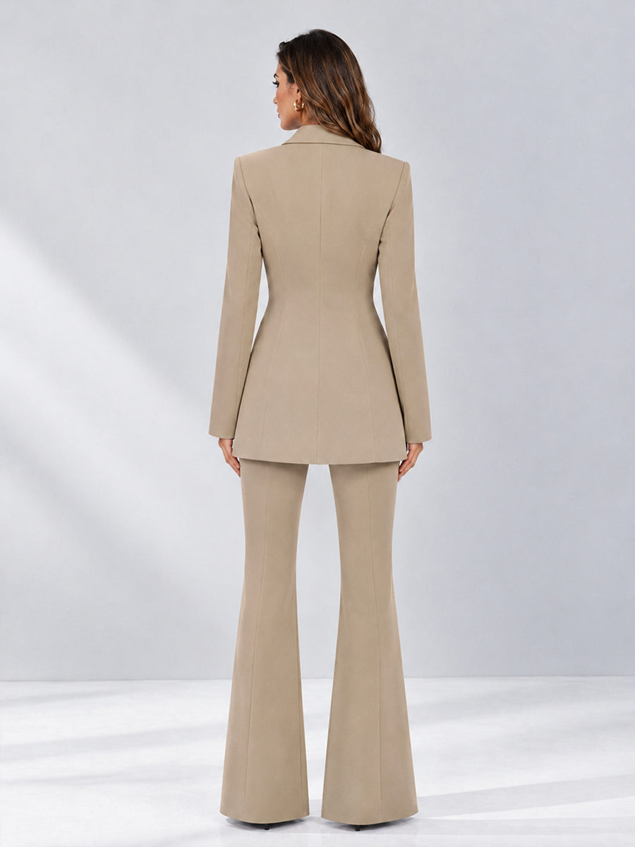 Khaki 2 Pieces Tailored Fit Notch Lapel Double Breasted Women's Suits