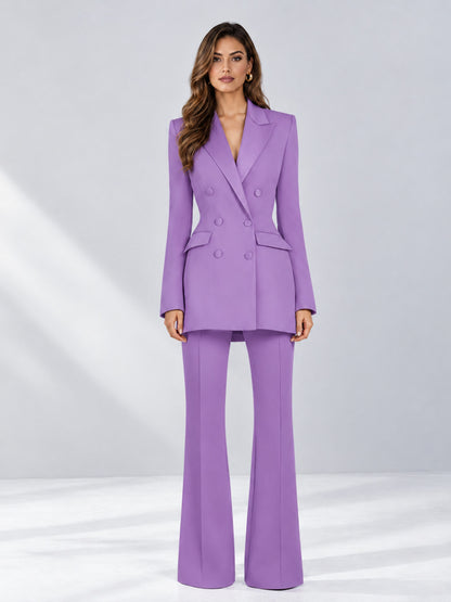 Lilac 2 Pieces Tailored Fit Notch Lapel Double Breasted Women's Suits