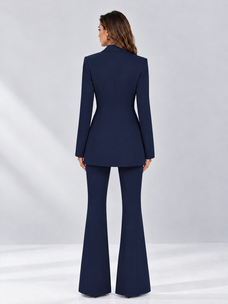 Navy Blue 2 Pieces Tailored Fit Notch Lapel Double Breasted Women's Suits