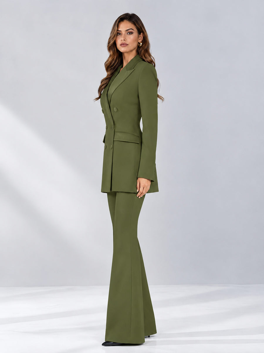 Olive Green 2 Pieces Tailored Fit Notch Lapel Double Breasted Women's Suits