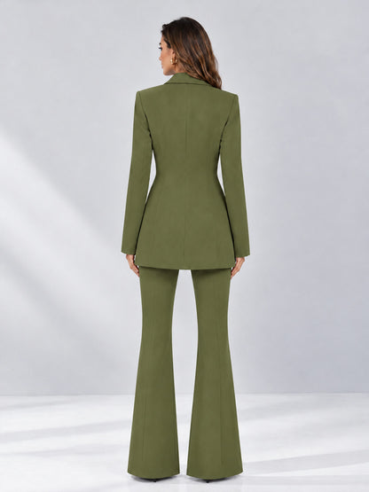 Olive Green 2 Pieces Tailored Fit Notch Lapel Double Breasted Women's Suits