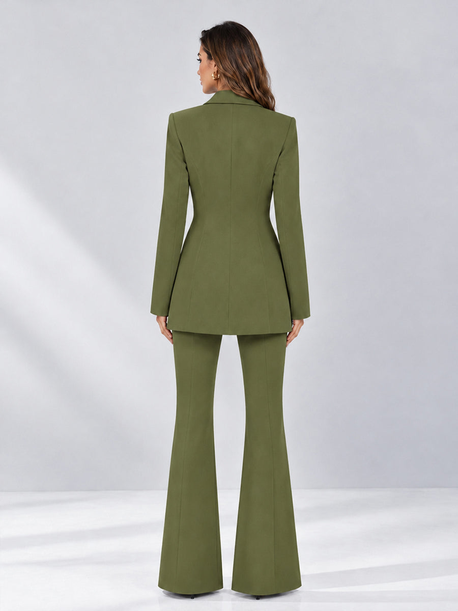 Olive Green 2 Pieces Tailored Fit Notch Lapel Double Breasted Women's Suits