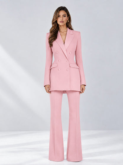 Pink 2 Pieces Tailored Fit Notch Lapel Double Breasted Women's Suits