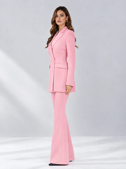 Pink 2 Pieces Tailored Fit Notch Lapel Double Breasted Women's Suits